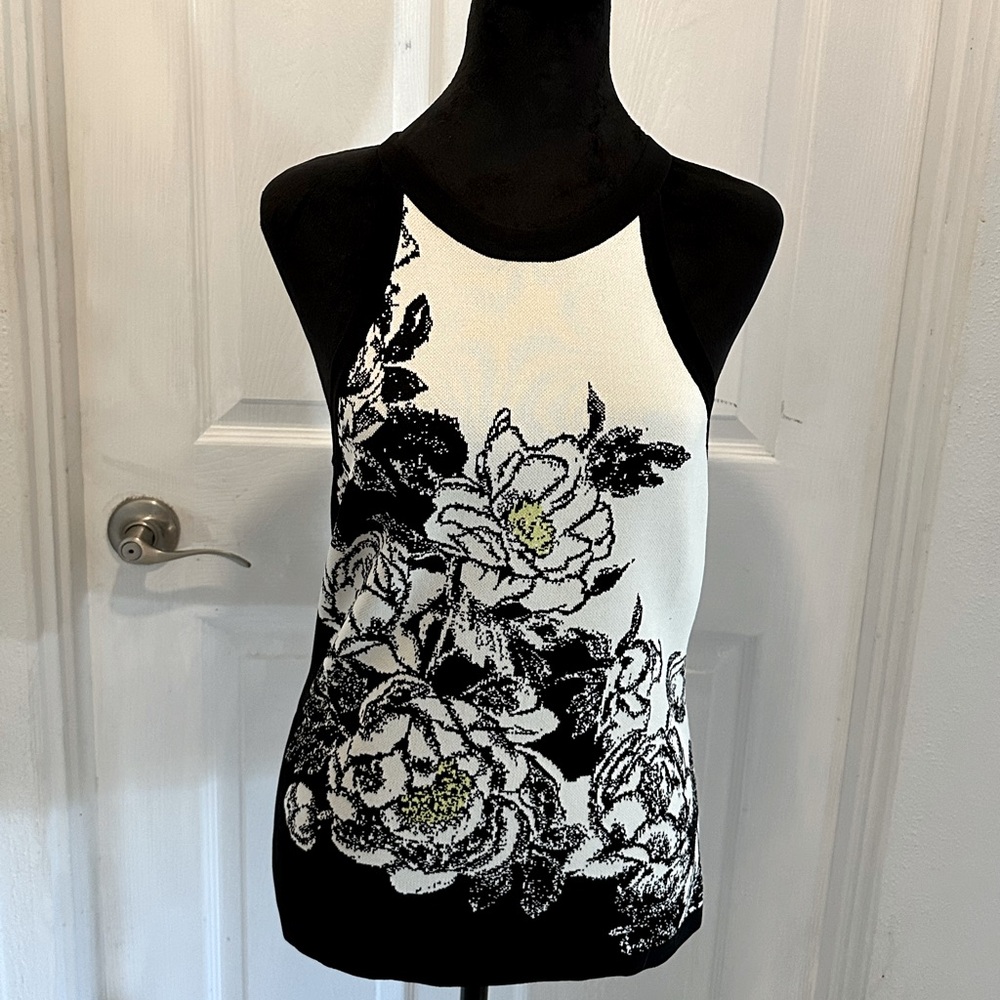 WHBM Sweater Tank. Black, White, and a touch of Yellow Accent. Sz SM.